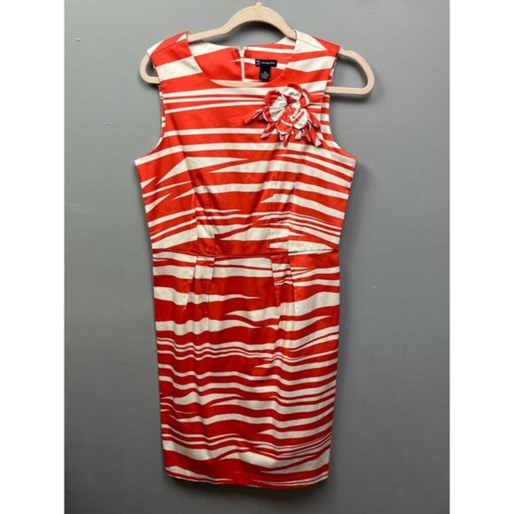 New Directions Sleeveless Dress Womens 10 Orange White Zebra Career Office